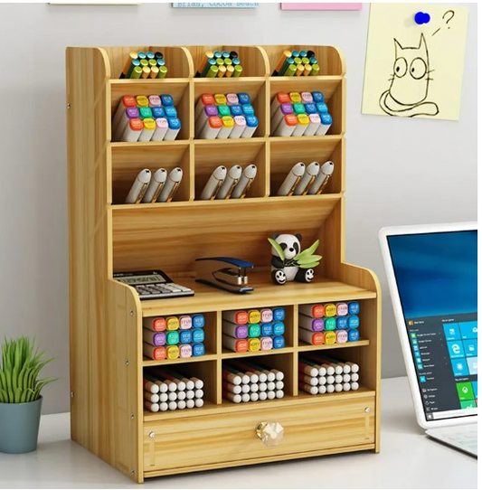 Wooden Stationery Organizer Box - 17 Compartments_0